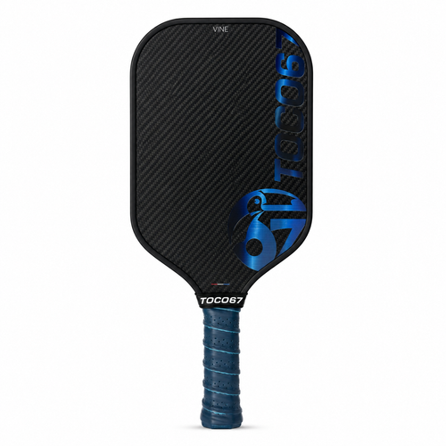 TOCO67 Vine pickleball paddle with carbon fiber texture and blue graphic design.