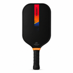 TOCO67 carbon fiber pickleball paddle with red, orange, and blue graphic design.